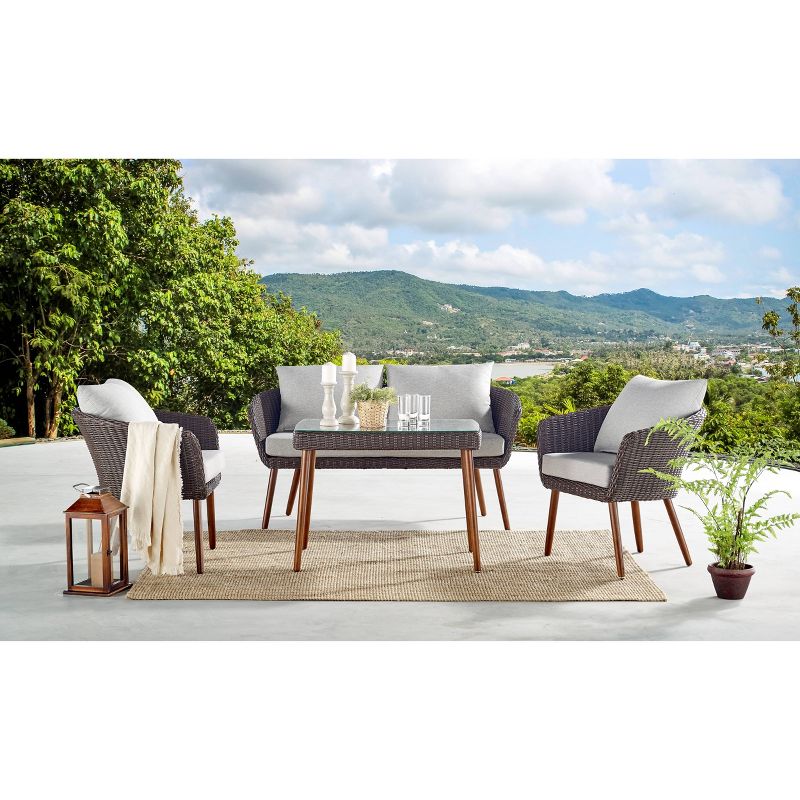 4pc All-Weather Wicker Athens Outdoor Conversation Set Brown - Alaterre Furniture