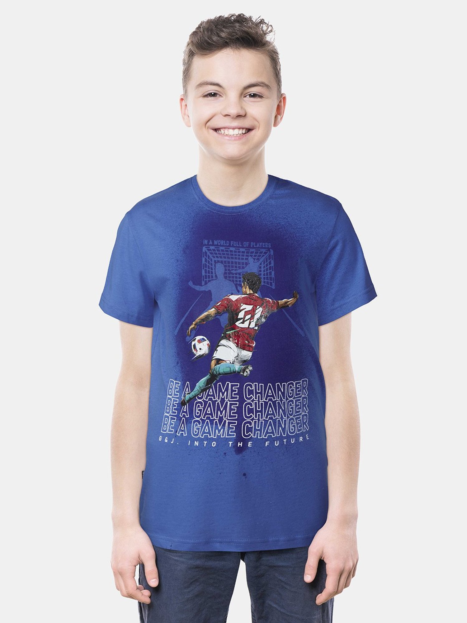 Gini & Jony Boys Royal Blue Printed T-Shirt
