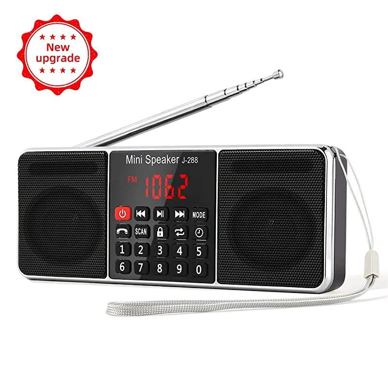 J288 AMFM Radio Portable HandsFree Bluetooth Radio Stereo Speaker with Sleep Timer PowerSaving Display UltraLong Antenna AUX Input amp USB Disk amp TF Card MP3 PlayerBlack
