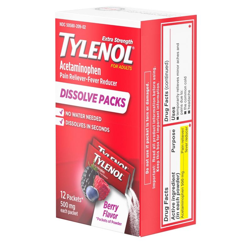 Tylenol Acetaminophen Extra Strength Powder Pack - Berry - 12pk