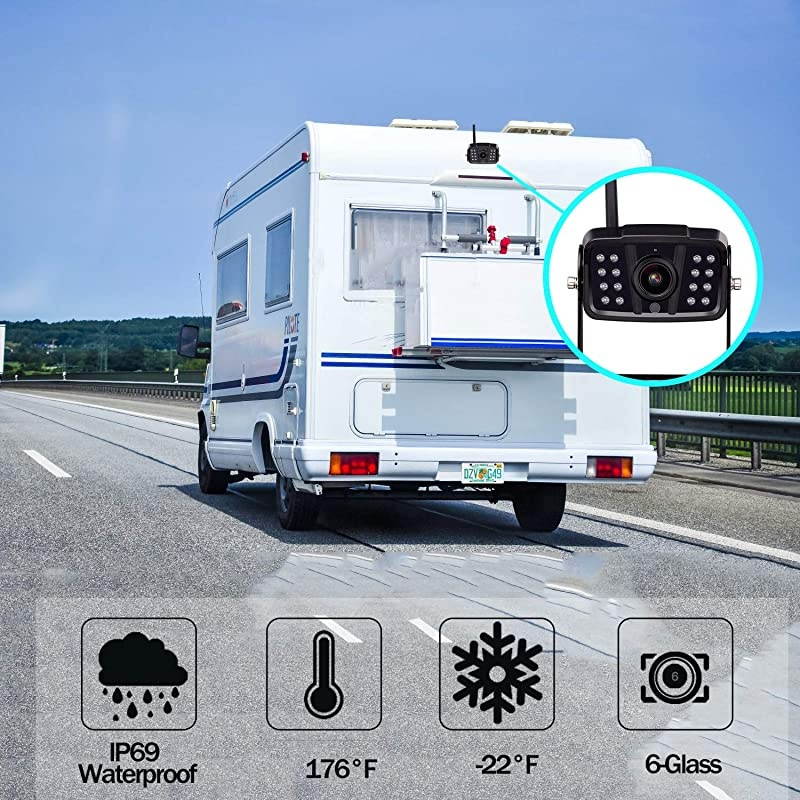 R7 HD 1080P RV Wireless Backup Camera with 7 Inch DVR Split Screen Monitor Rear View Camera Observation System for Trailers,Trucks,5th Wheels,IR Night Vision IP69K Waterproof 170 Degree View