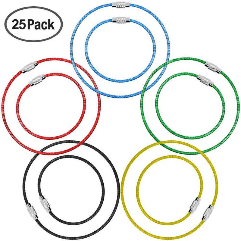 25pcs Wire Keychains, SENHAI Key Ring 2mm Cable Loops 6" and 8.7 inches Stainless Steel Gear for Hanging Luggage Tag, Keyrings and ID Tag Keepers