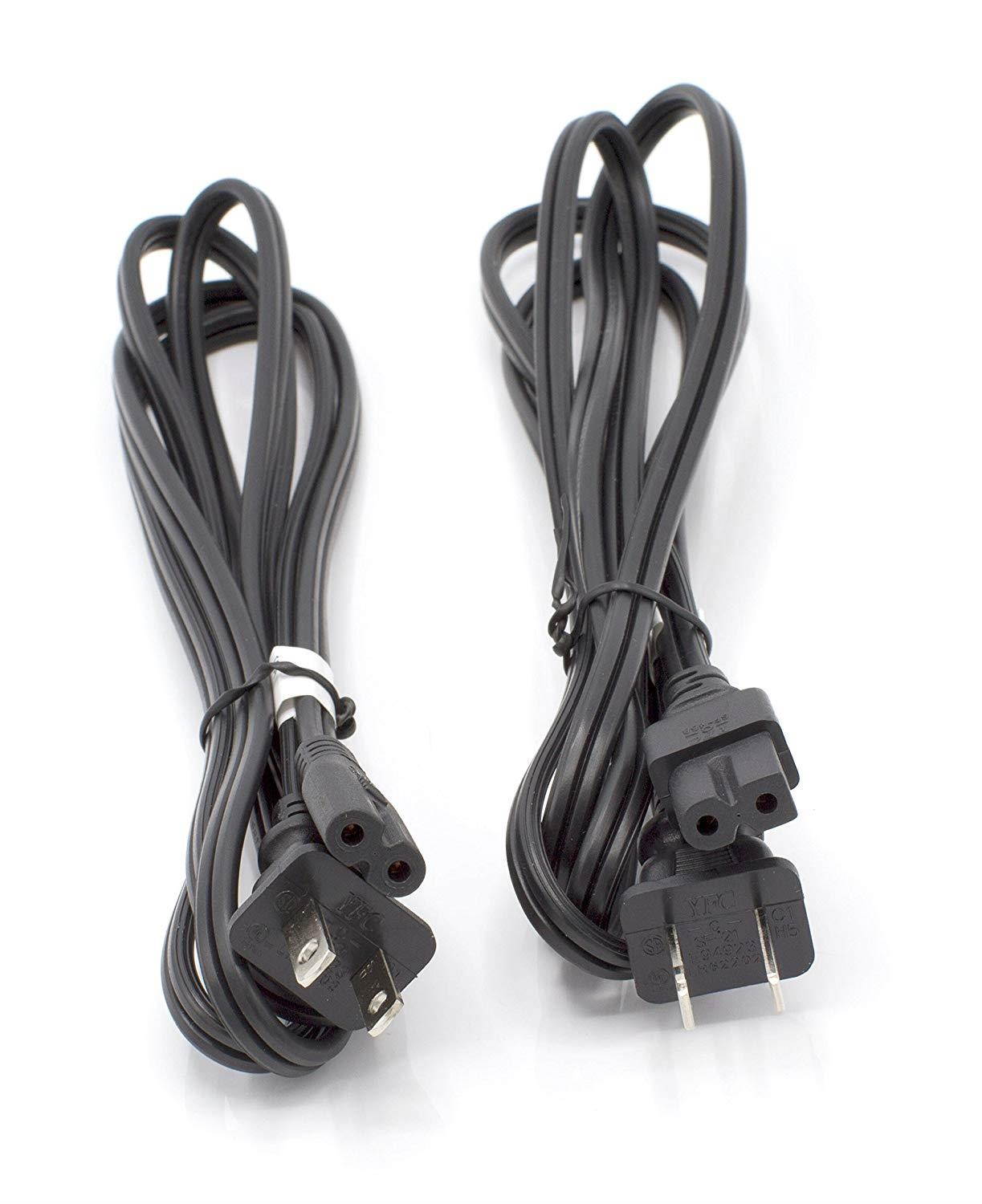 Premium 2 Slot Power Cord Super-Duty Two Pack Contains Both Polarized (Squared End) and Non-Polarized (Figure 8 End) Power Cable (NEMA 1-15P to C7 C8) UL Listed - 18 AWG, 10 Amps, 125 Volts (6 Foot)