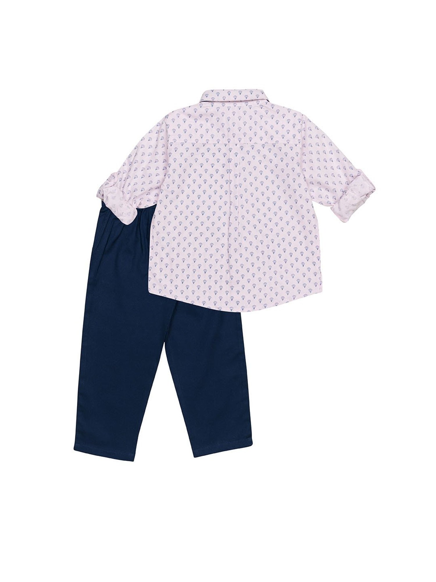 H by Hamleys Kids Light Pink & Navy Printed Full Sleeves Shirt, Pants with Bow