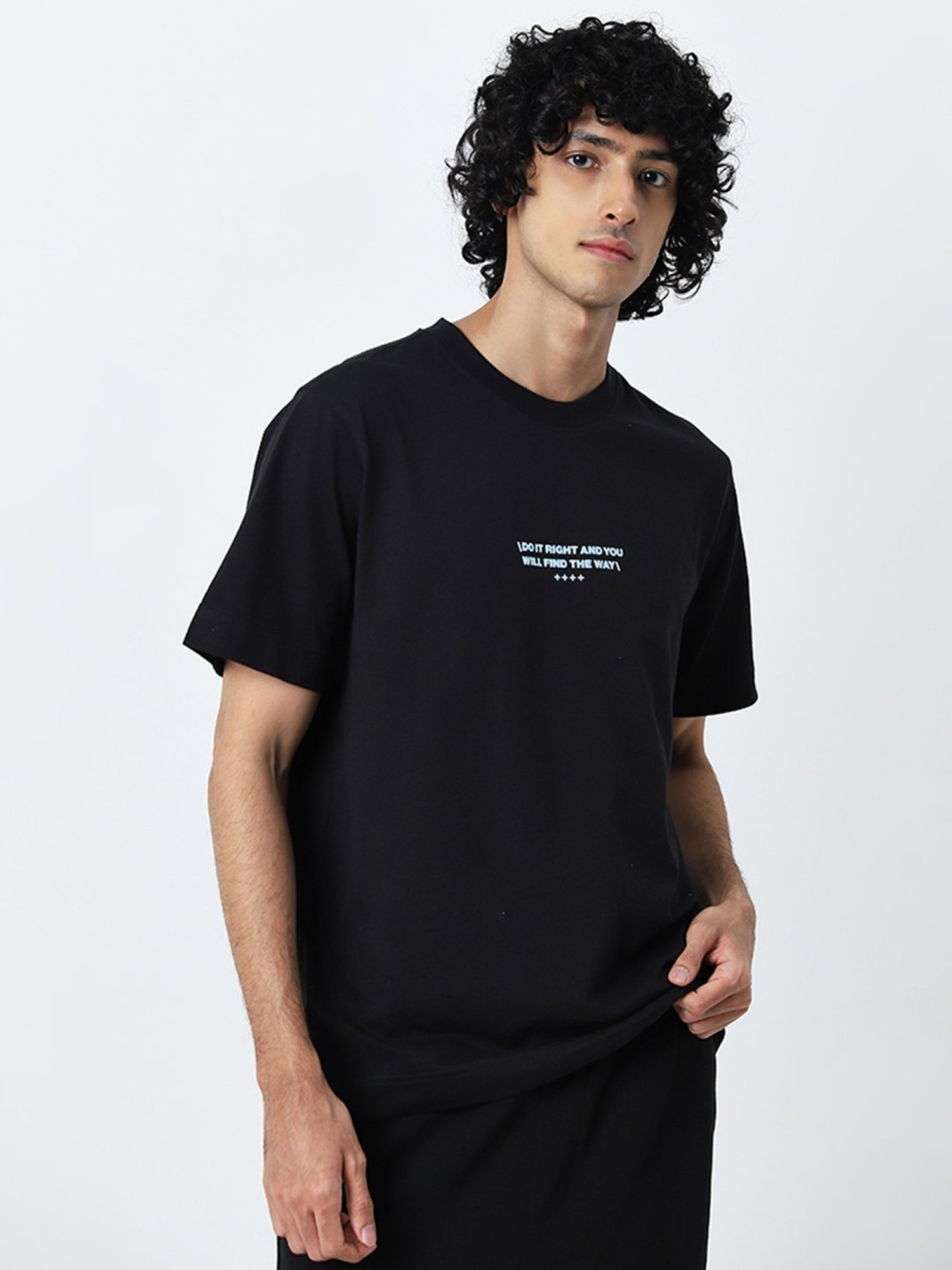 Studiofit by Westside Black Text Design Relaxed-Fit Cotton T-Shirt