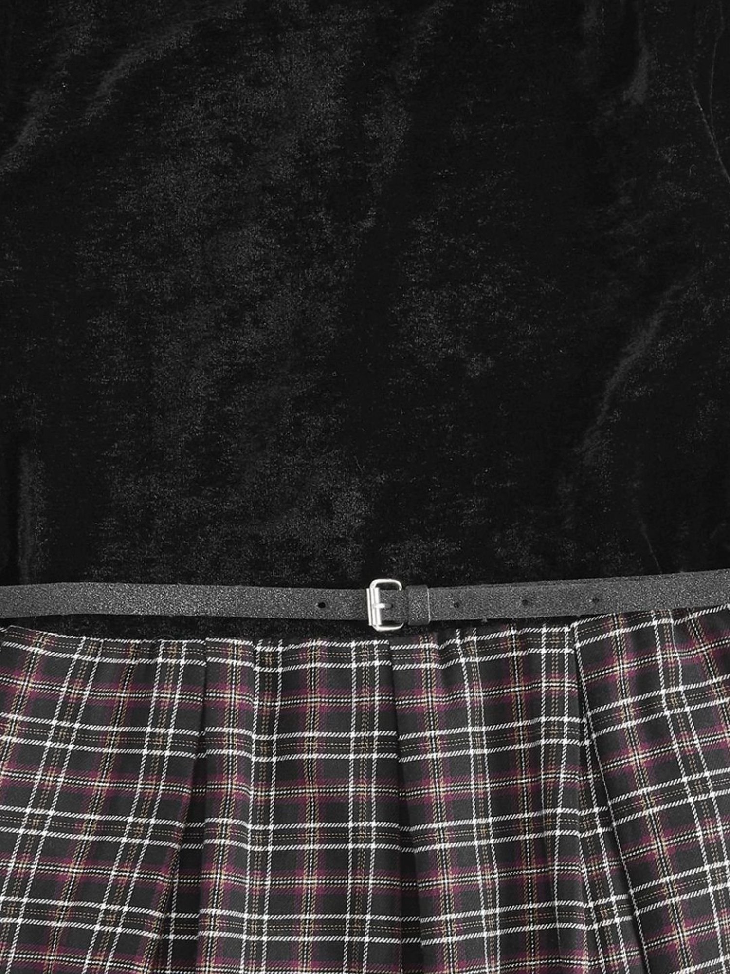 Pantaloons Junior Black Cotton Chequered Full Sleeves Party Dress