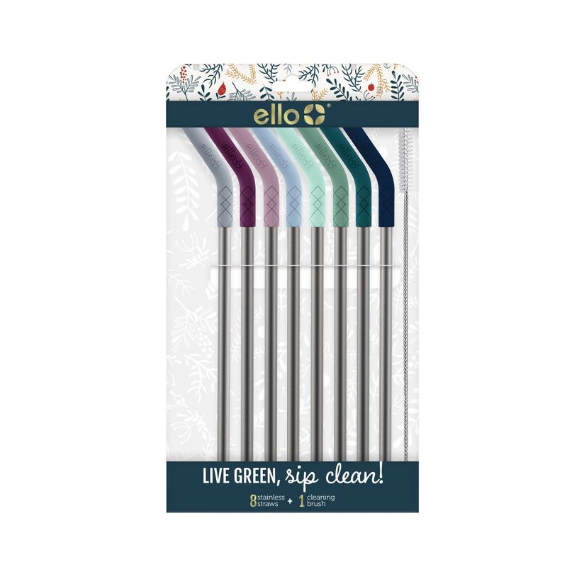 Ello 8pk Stainless Straws with Silicone Tips