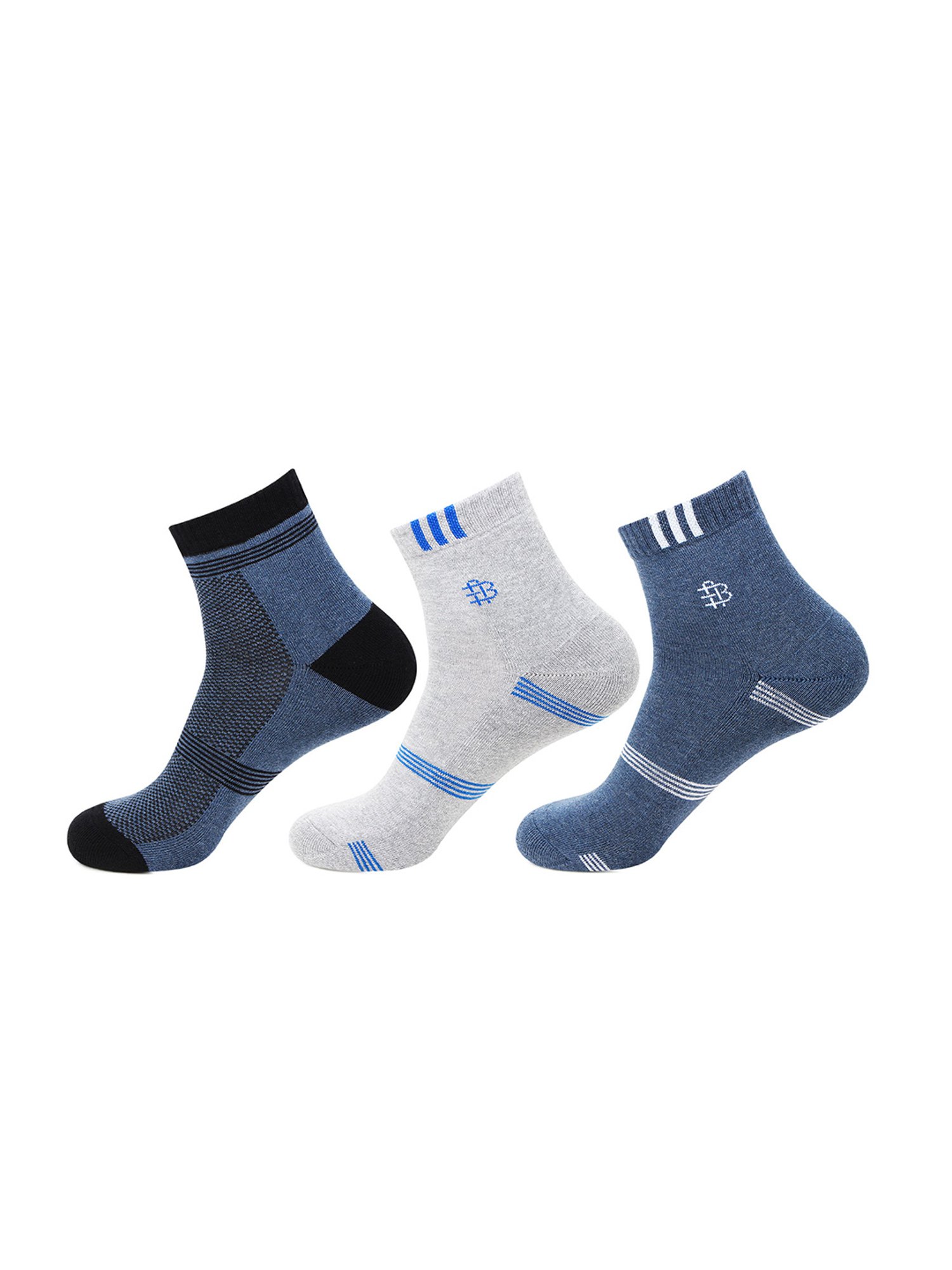 Bonjour Light Navy, Light Grey Socks (Pack Of 3)