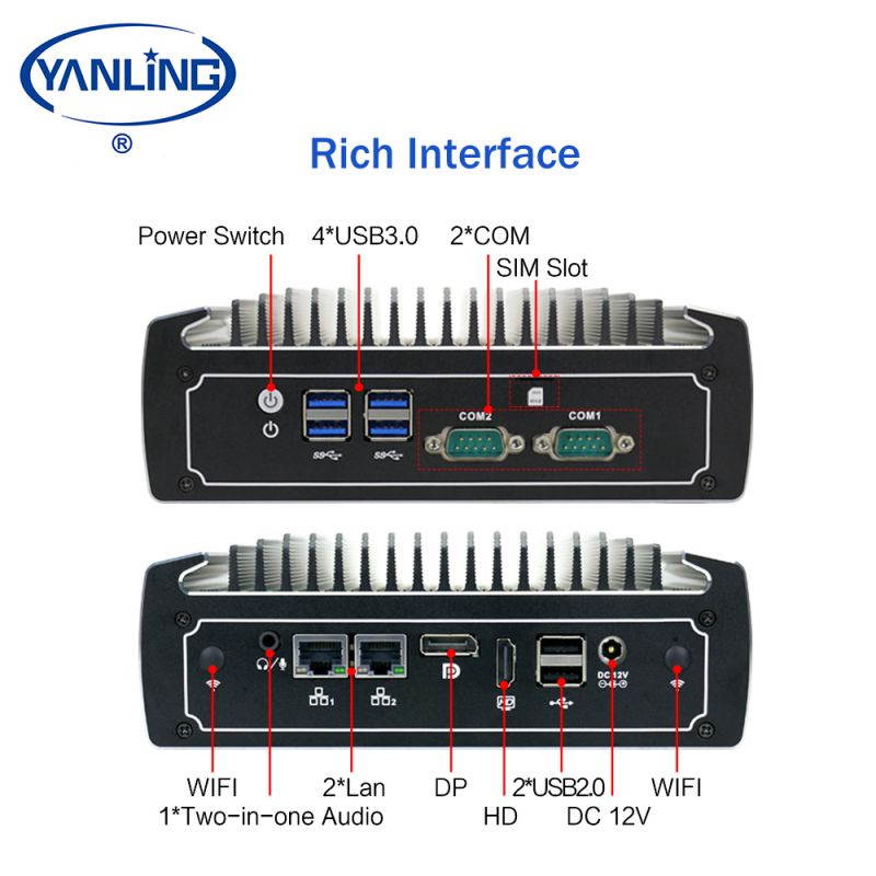 Fanless Mini Computer, Intel 8th Gen. i5-8250U CPU  Industrial Computer Mini Desktop PC,With DP HD Dual LAN2COM,4USB3.0,SIM Slot,Windows 10 Pro,4GB DDR4 RAM,32GB SSD