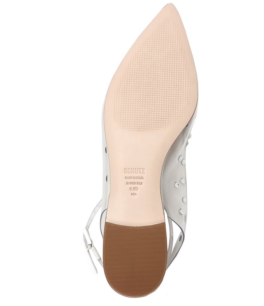 Schutz Biina Clear Vinyl Studded Pointed Toe Ankle Strap Flats