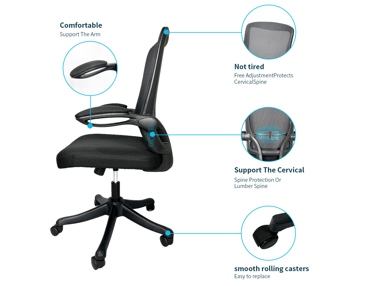 GIAS Office Chair Ergonomic Mesh Computer Chair Comfortable Task Mesh Rocking Chair with Lumbar Support and Flip-up Arms,Executive Rolling Swivel Chair,black