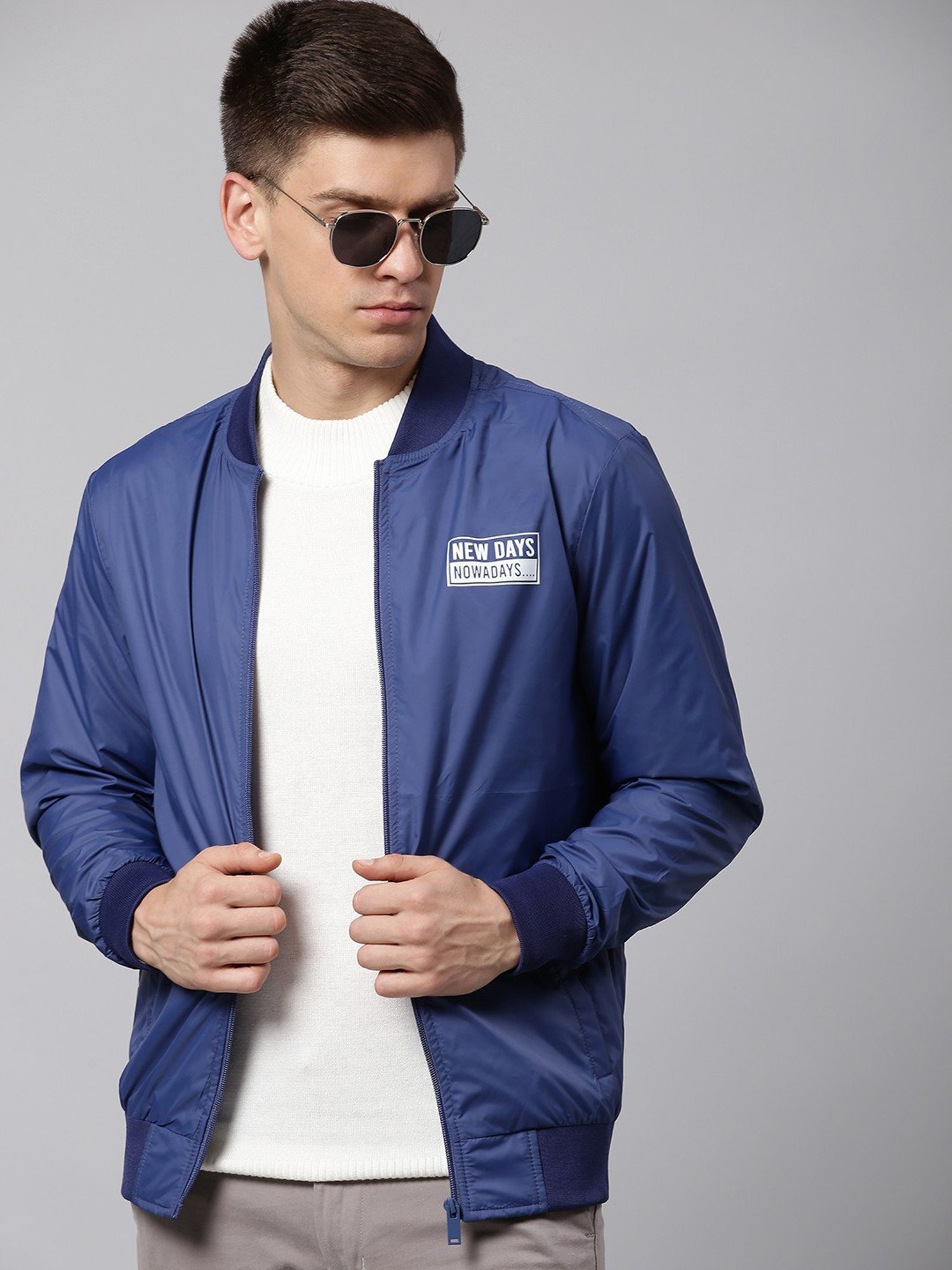 Dennis Lingo Blue Regular Fit Bomber Jacket