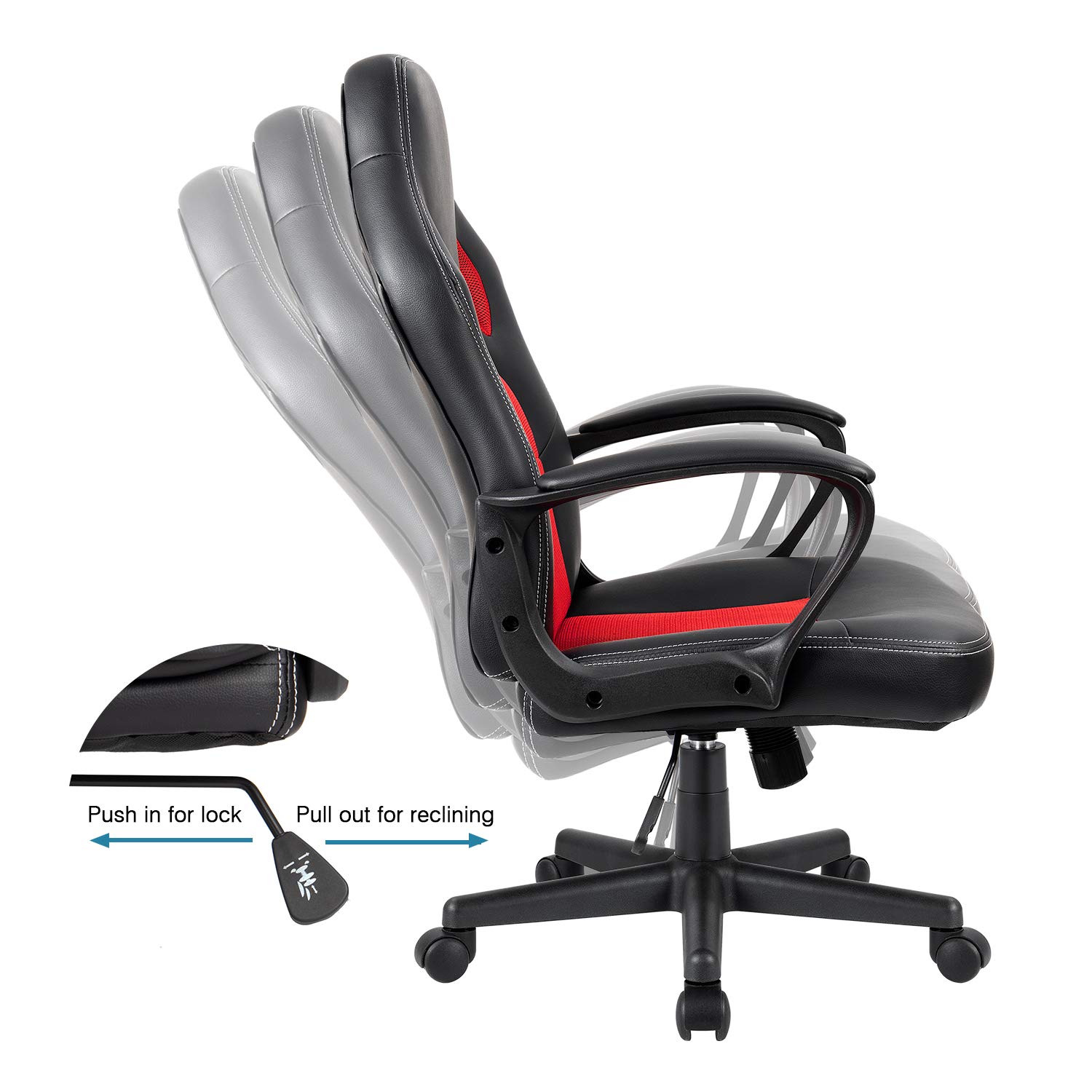 Furmax Office Desk Leather Gaming, High Back Ergonomic Adjustable Racing Task Swivel Executive Computer Chair Headrest and Lumbar Support (Black)