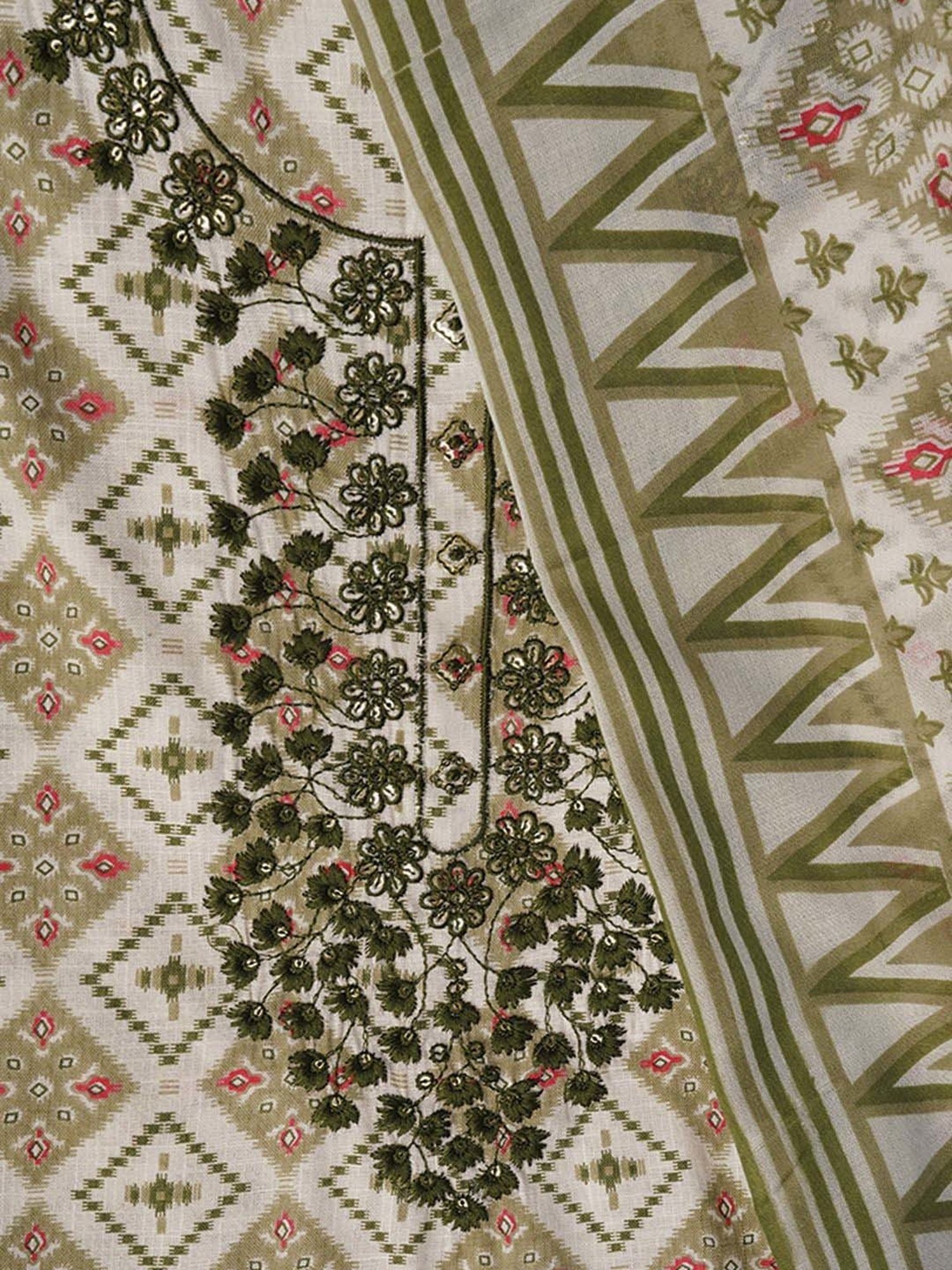 Jaipur Kurti Green Cotton Printed Unstitched Dress Material