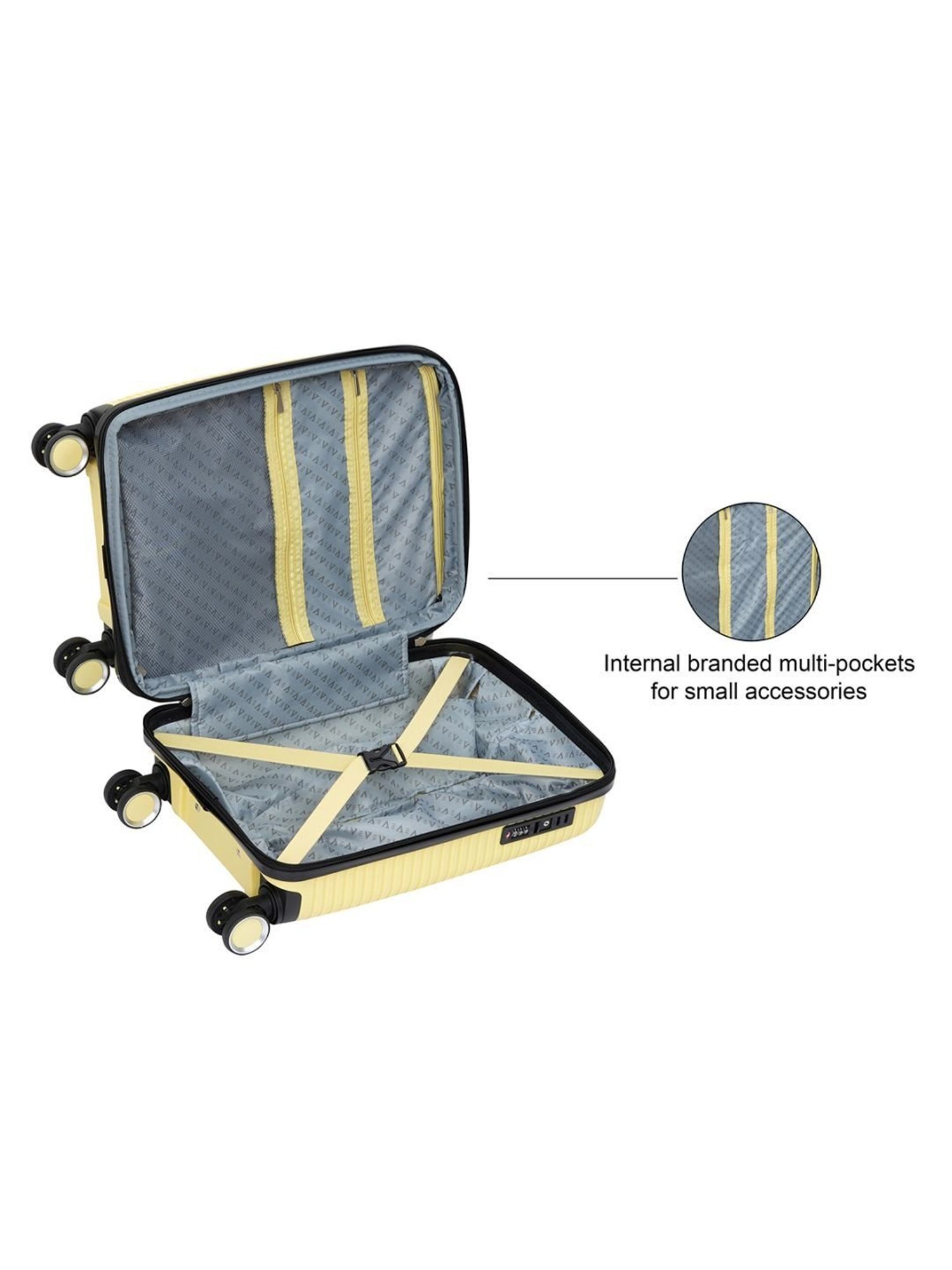 The Vertical Stellar Yellow Wheels 8 Small Hard Cabin Trolley Bag