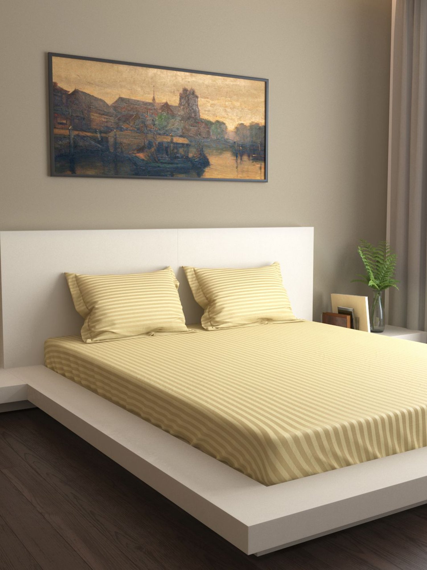 Mark Home Premium Stripes 400 TC Golden Bed Sheet Set