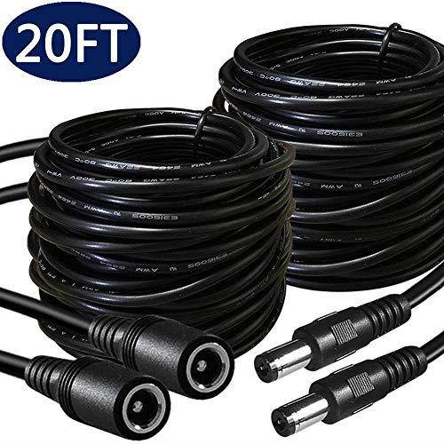 x 21mm Extension Cord 20FT DC 12v Power Supply Adapter for CCTV Security Camera Surveillance Indoor Wireless IP Camera Dvr Standalone LED Strip Car 12 Volt Male to Female Plug Cable 2 Pack