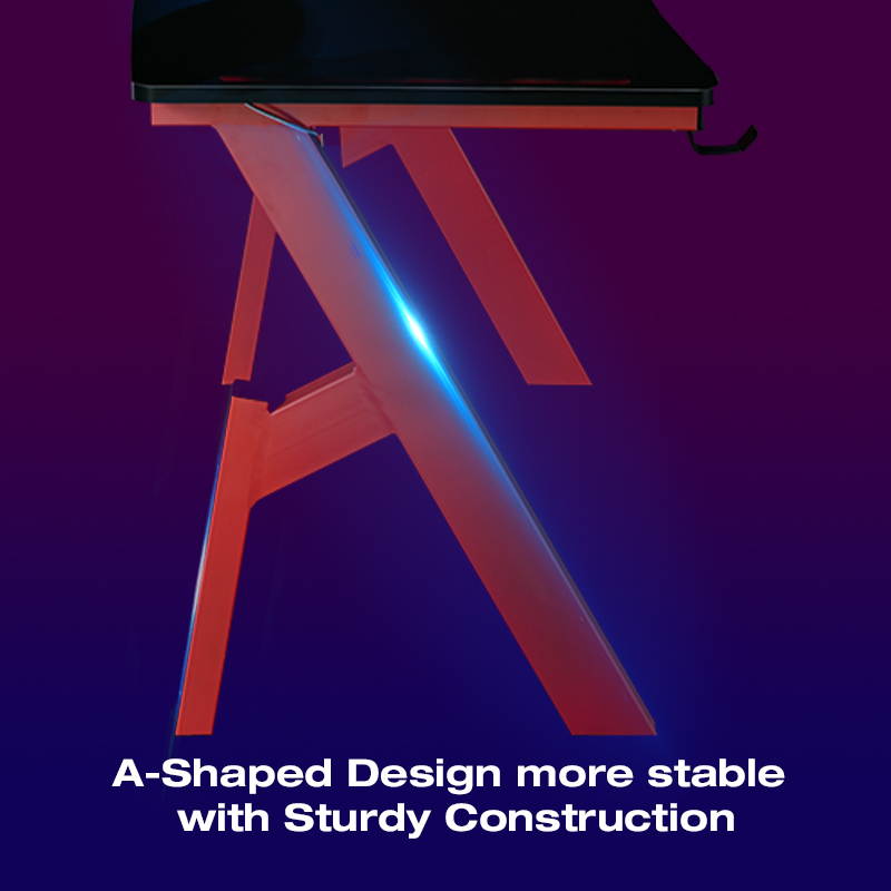 Goaic 47 Inch Gaming Desk with LED Lights Gaming Table Ergonomic PC Computer Desk , Professional Gamer Desk with Large Carbon Fiber Surface, Home Office Game Table with Cup Holder & Headphone Hook