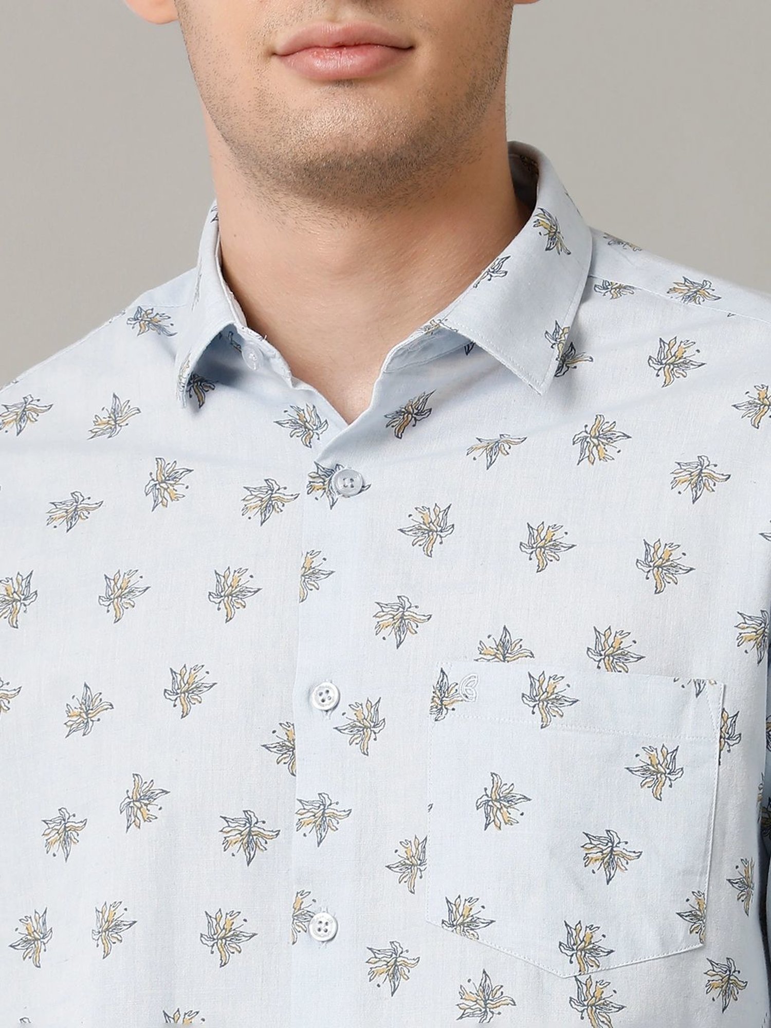Cavallo By Linen Club Blue Linen Contemporary Fit Printed Shirt