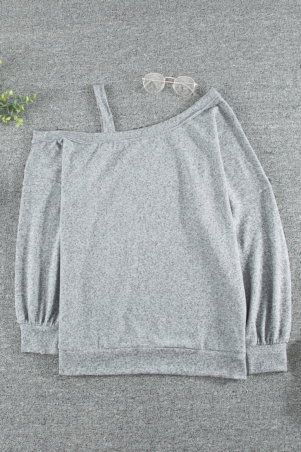 Blank Sweatshirt - Gray Loose Fit Long Sleeve One Shoulder Top Customized