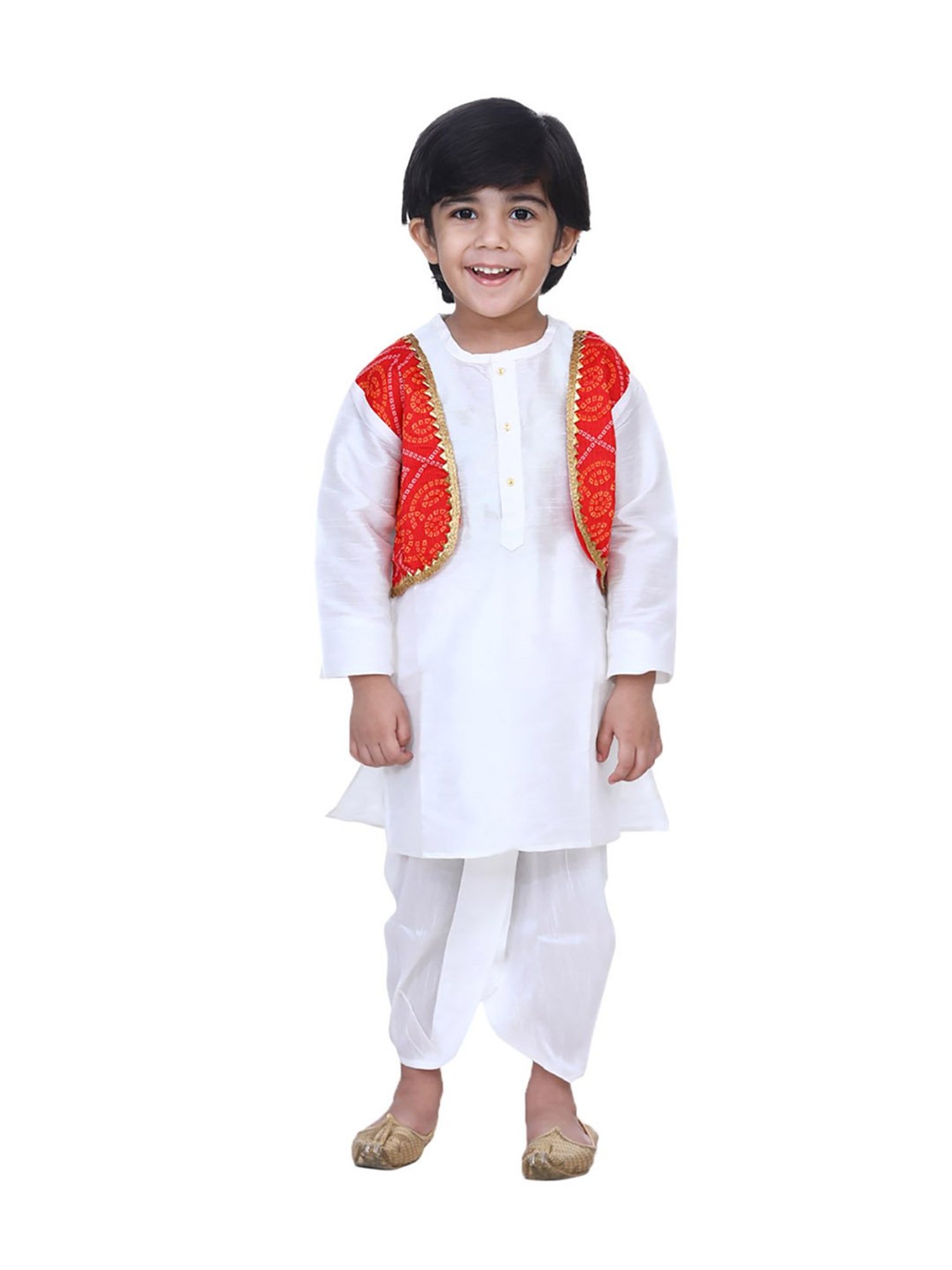 BownBee Kids White Solid  Kurta with Dhoti