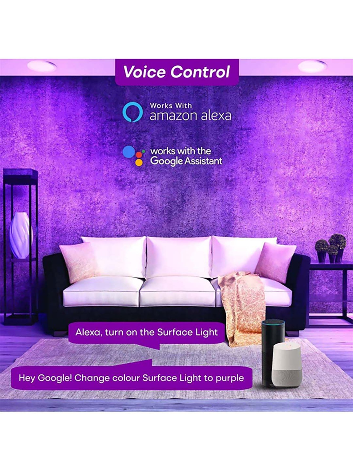 HomeMate Smart 10W LED Surface Light Works with Google Assistant and Alexa (Multicolor)
