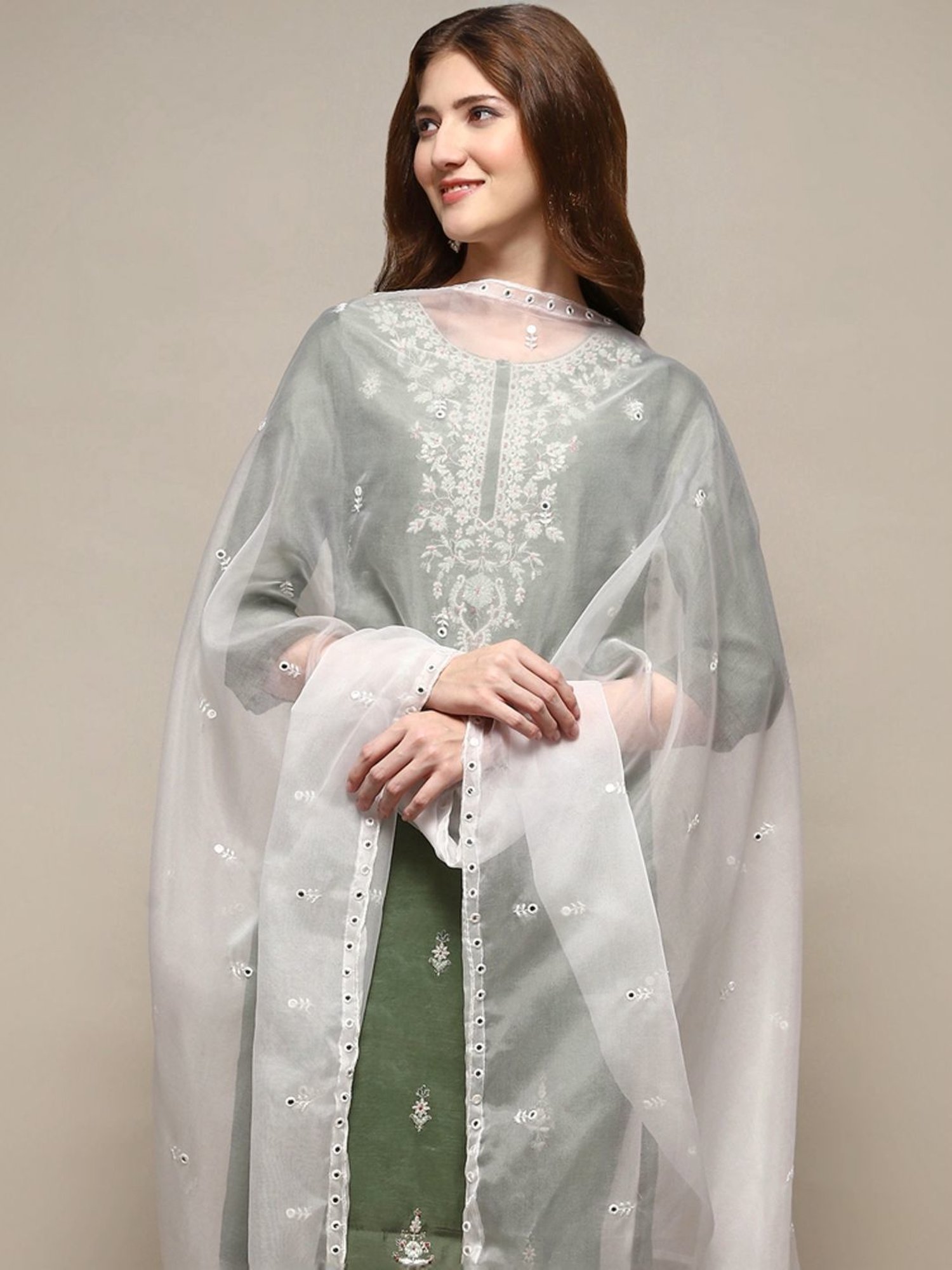 Biba White Embroidered Dupatta