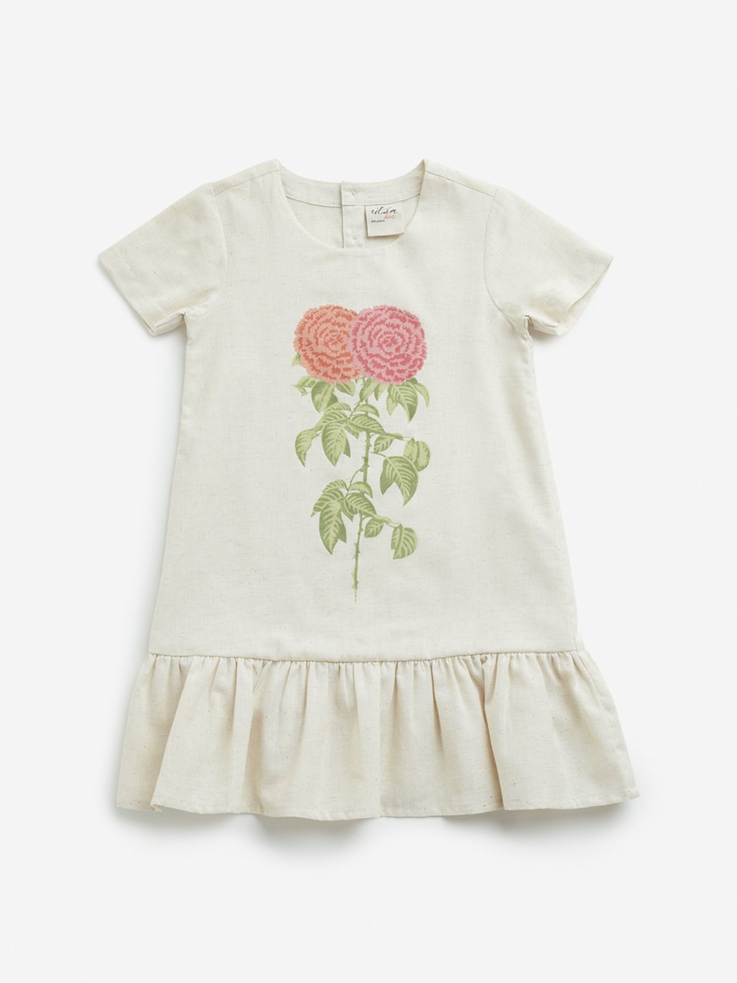 Utsa Kids by Westside Off-White Printed Drop-Waist Cotton Blend Dress