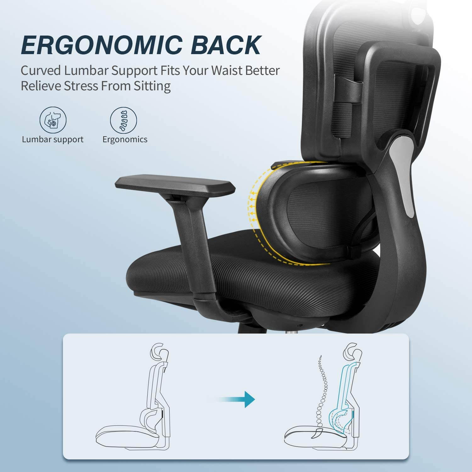 Furmax Ergonomic Office Chair Computer Desk Chair Mesh Fabric High Back Swivel Chair with Adjustable Headrest and Armrests Executive Rolling Chair with Curved Lumbar Support (Gray)