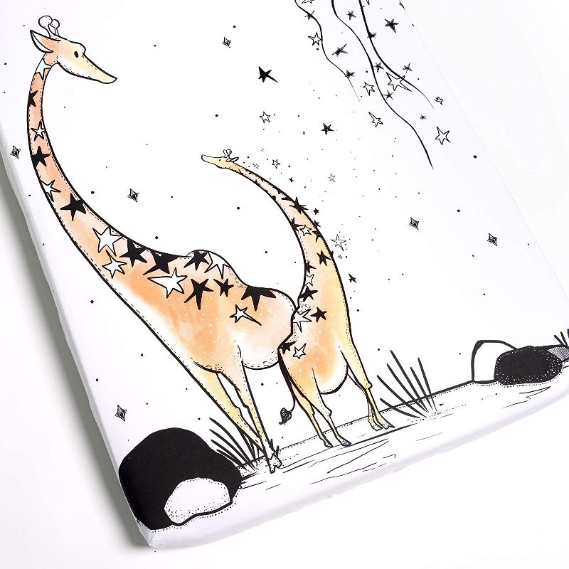 JumpOff Jo Fitted Mini Crib Sheet, Cotton Crib Sheet for Miniature Sized Crib Mattresses, Hypoallergenic and Breathable, 24" x 38", Giraffe & a Calf