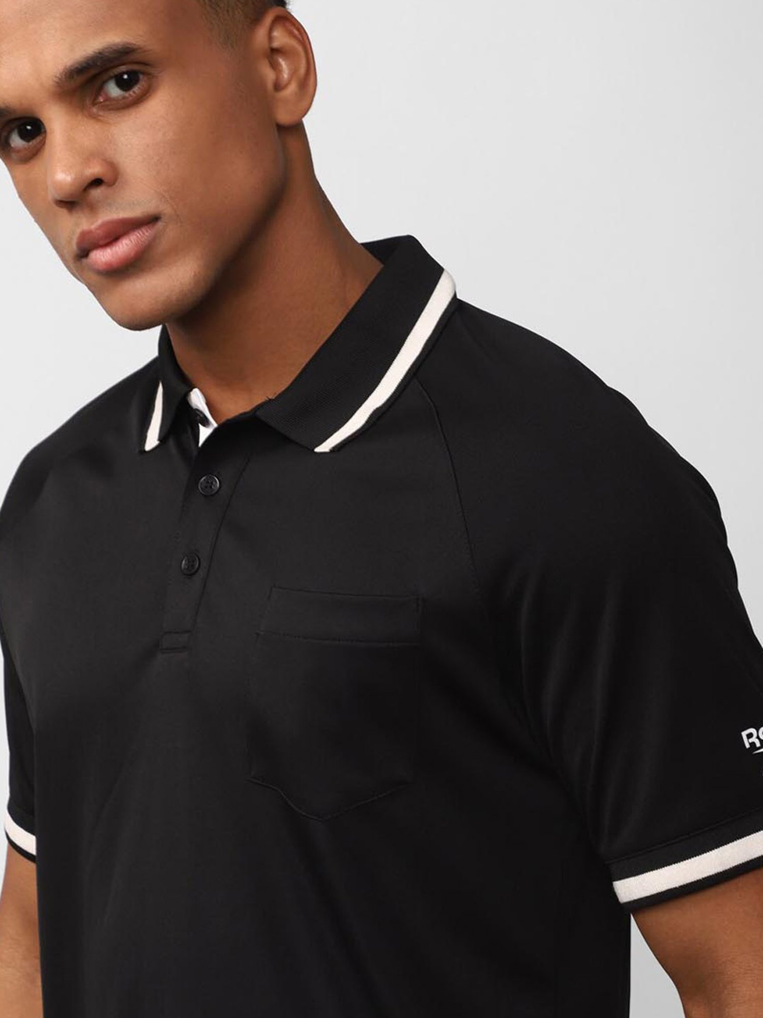 Reebok Black Slim Fit Printed Polo T-Shirt