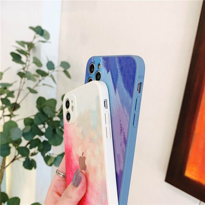 est Fashion Watercolor Plating TPU Soft Phone Case For IPhone 12 Pro MAX 6 Plus 7 8s XR XS MAX SE  Back Mobile Cover Capa