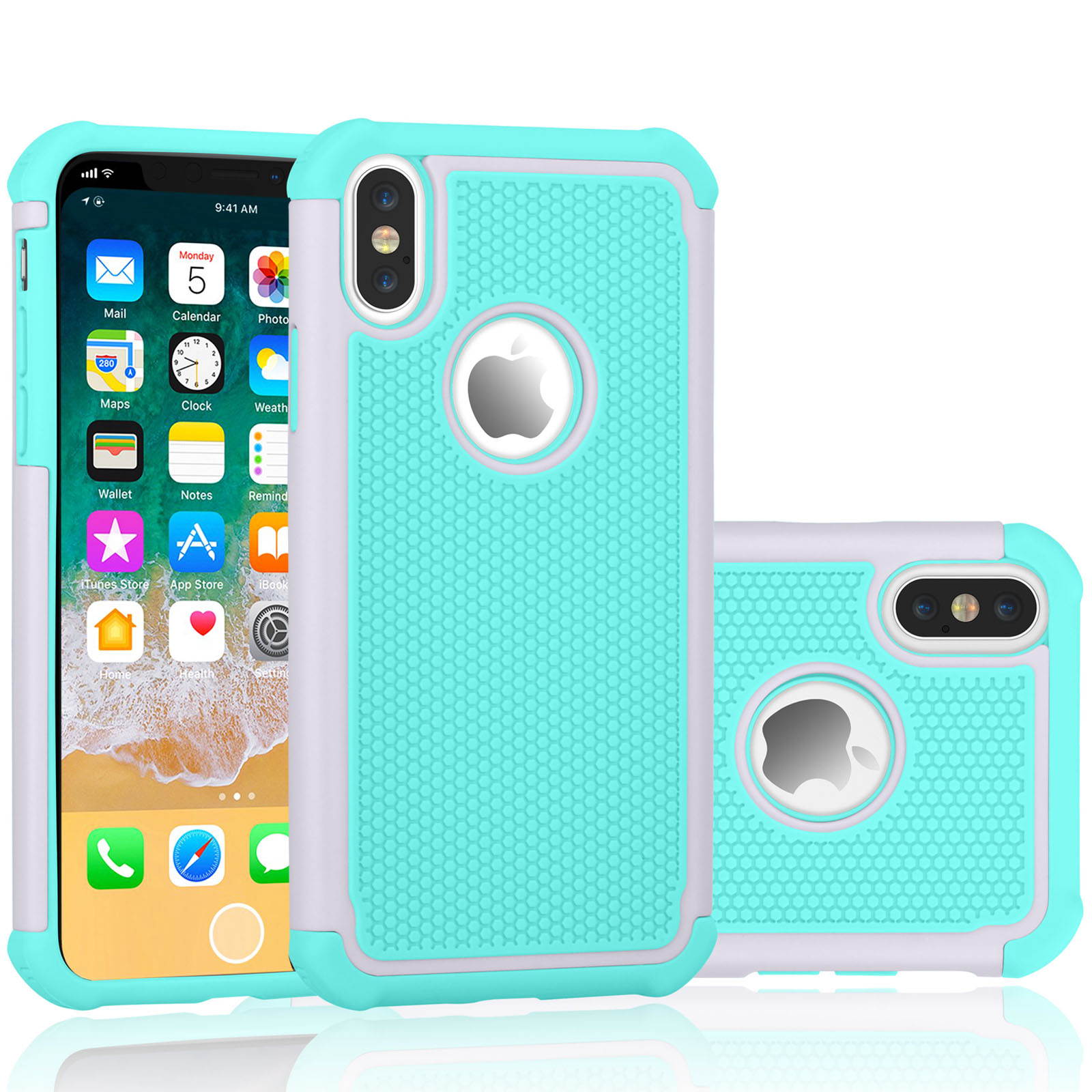 iPhone X Case, iPhone X Cute Case, Tekcoo [Tmajor] Shock Absorbing [Turquoise] Rubber Silicone & Plastic Scratch Resistant Bumper Grip Rugged Hard Cases Cover for Apple iPhone X (5.8 inch)