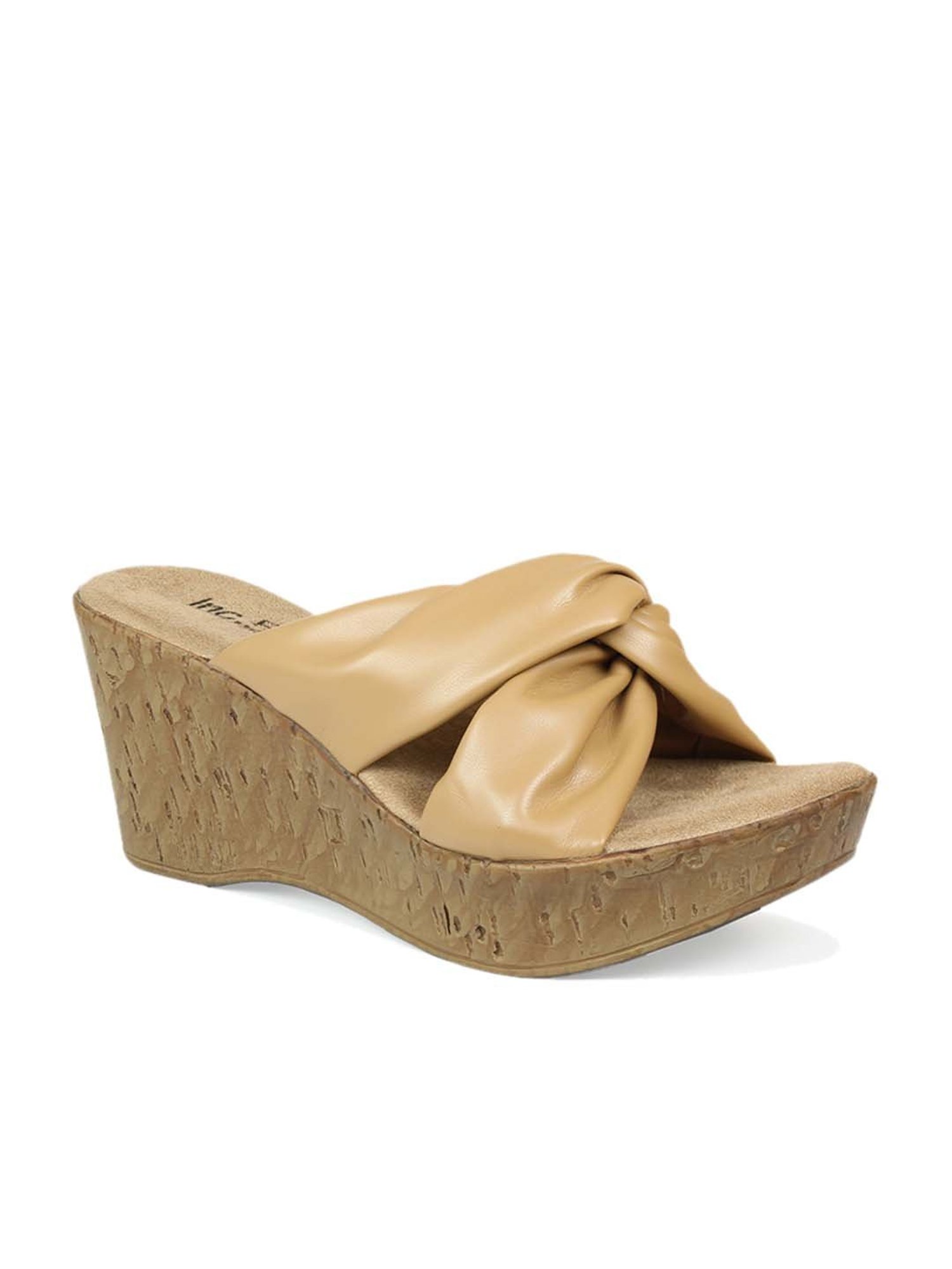 Inc.5 Women's Beige Cross Strap Wedges