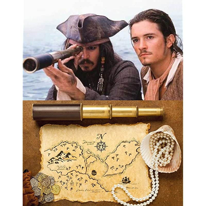 Retro Pirate Telescope Zoomable 25x30 Pocket Monocular Portable Collapsible Waterproof Captain Jack's Spyglass Handheld Telescope Vintage Monocular for Kids