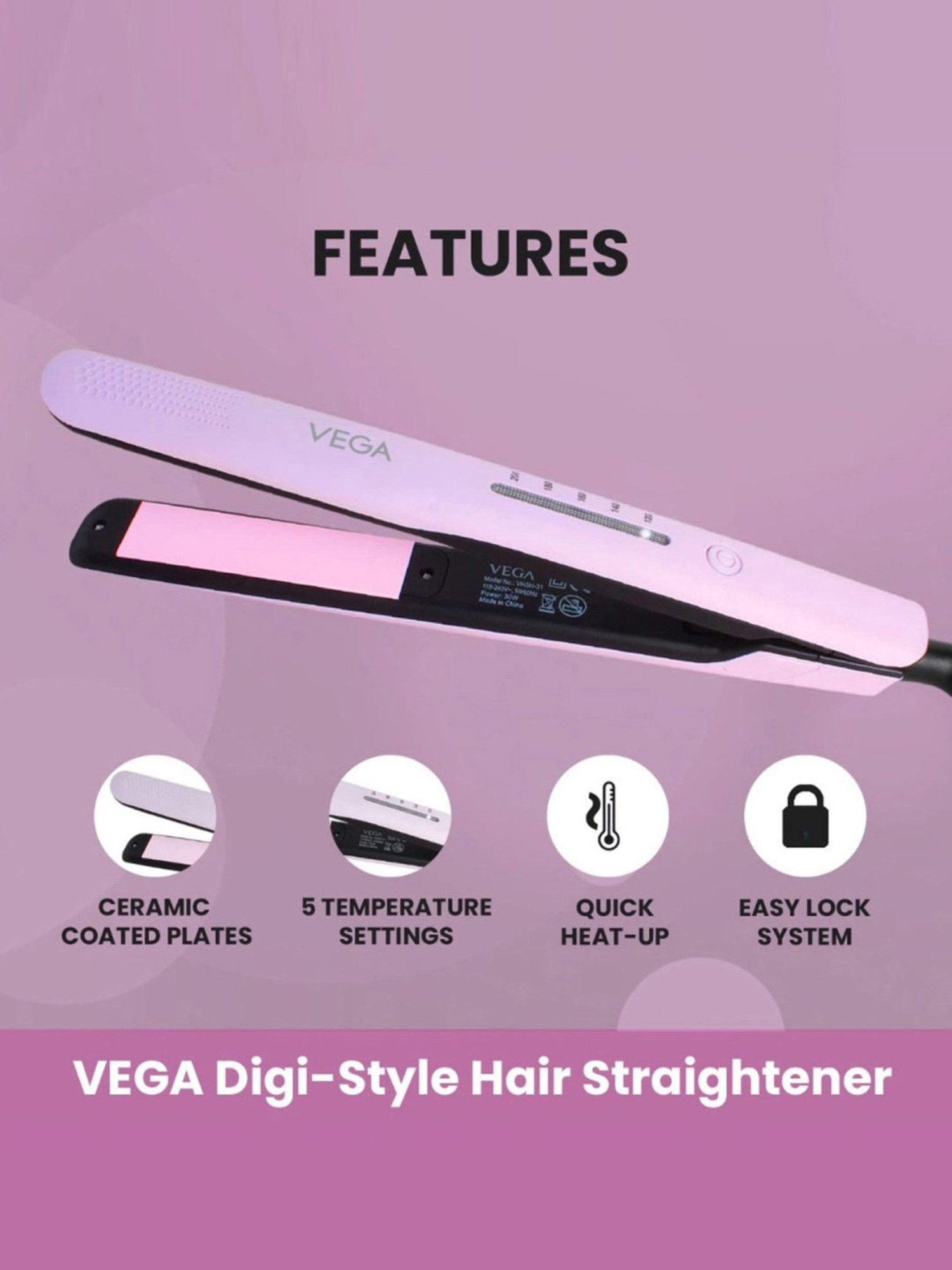 Vega VHSH-31 Digi Style Hair Straightener (Purple)
