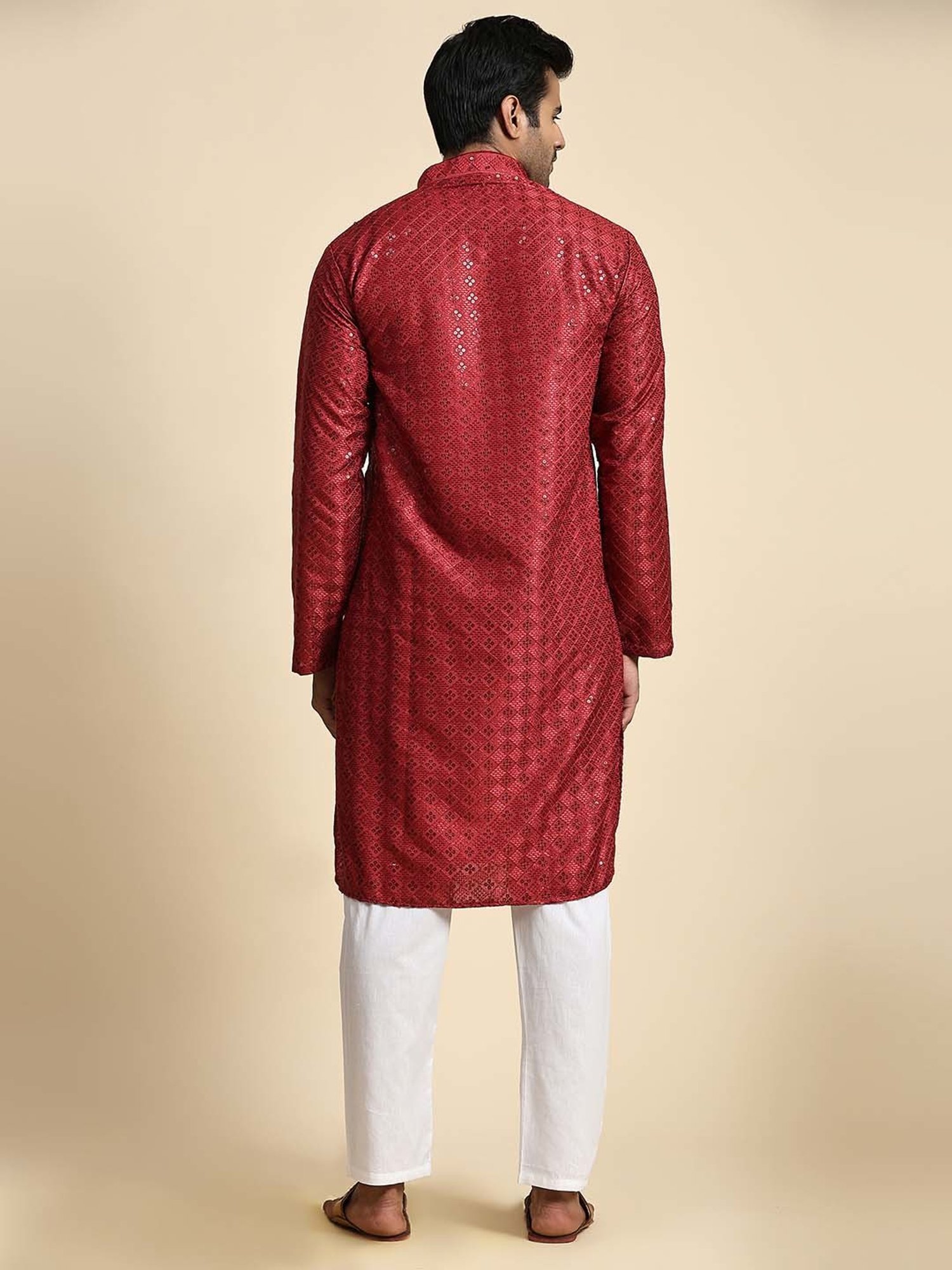 Pro-Ethic Style Developer Maroon & White Regular Fit Embroidered Kurta & Pyjamas Set
