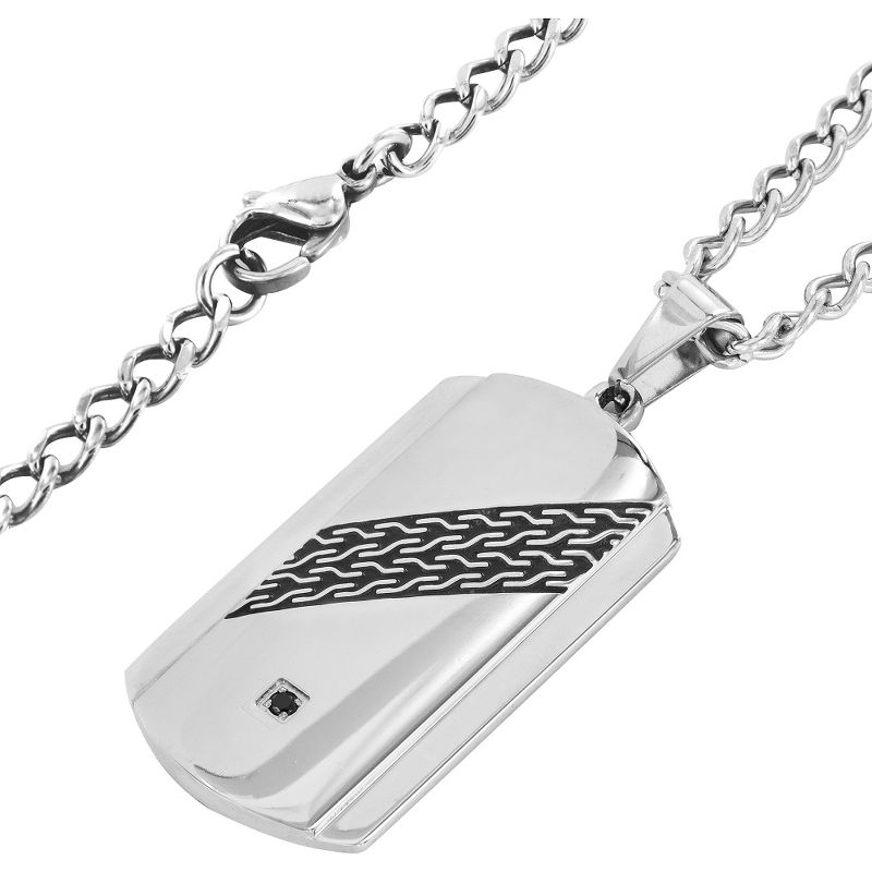 Crucible Men's Stainless Steel Cable Design and Cubic Zirconia Dog Tag Necklace - Black