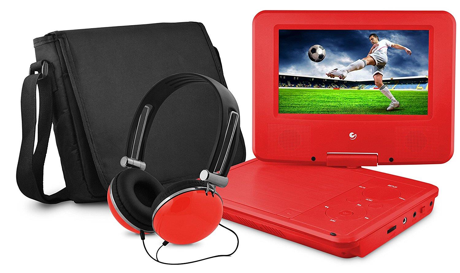 Ematic EPD707RD 7-Inch Portable DVD Player with Matching Headphones and Bag (Red)