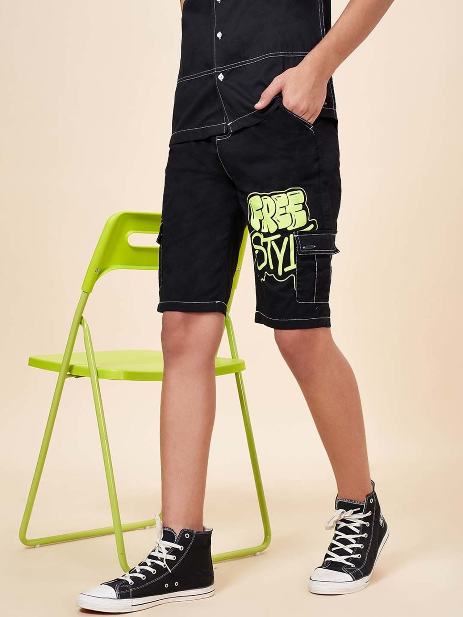 Coolsters by Pantaloons Boys Black Cotton Printed Shorts