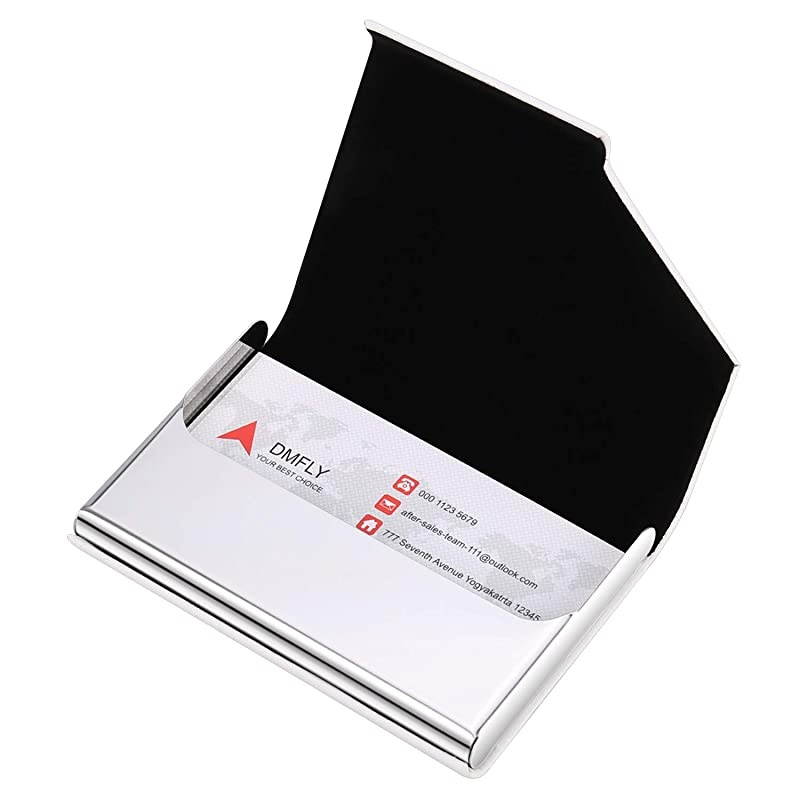 Business Card Holder Business Card Case Metal Card Holder Pocket Card case PU Leather Business Card Holder Case Slim Name Card Holder for Women and Men Magnetic Closure White gz
