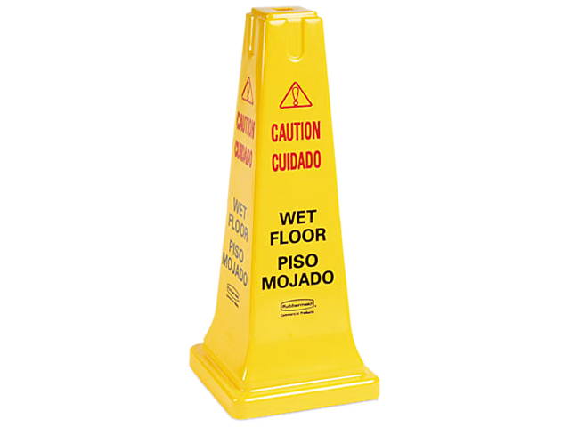 Rubbermaid Commercial 6277-77 Four-Sided Caution, Wet Floor Safety Cone, 10-1/2w x 10-1/2d x 25-5/8h, Yellow