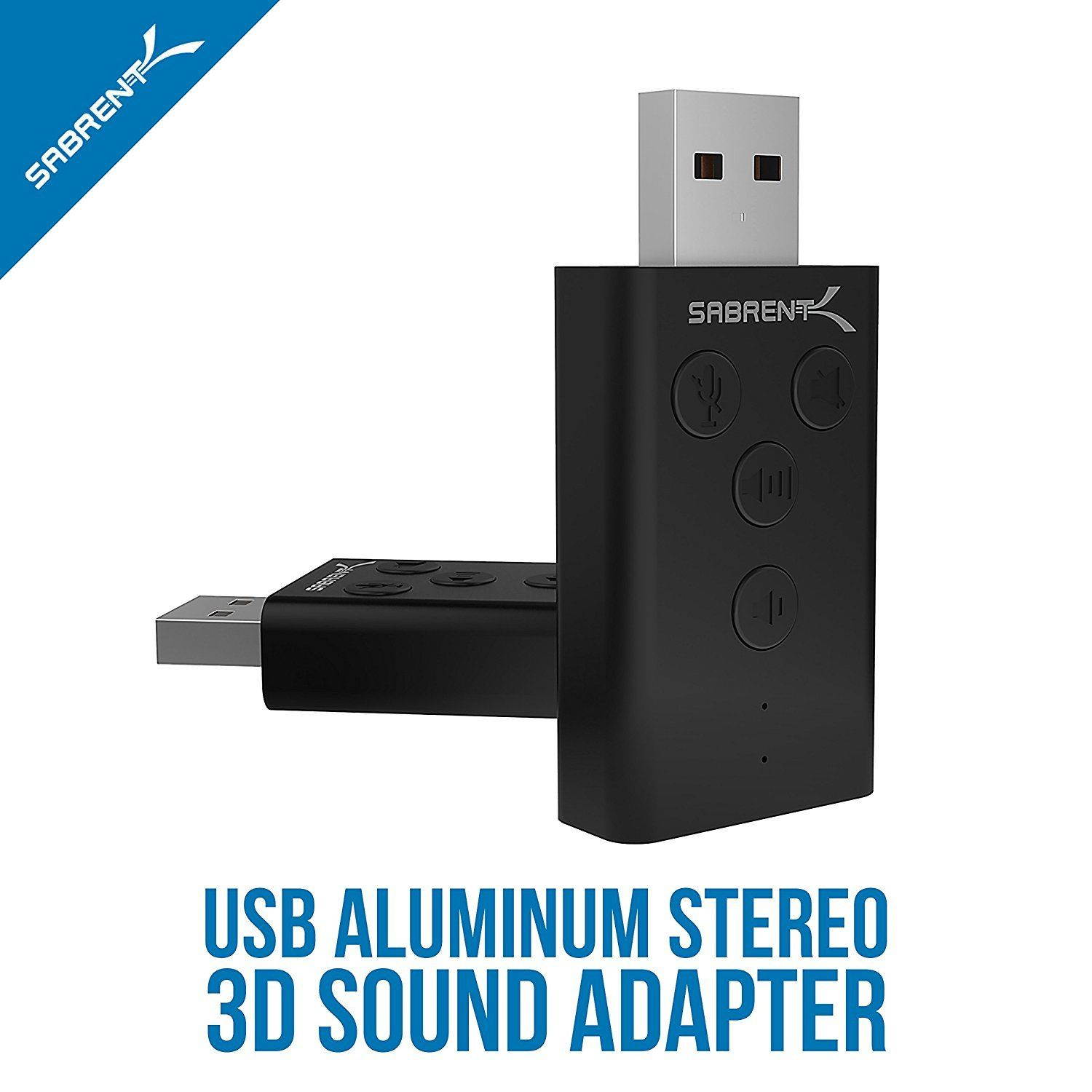 Sabrent Aluminum USB External 3D Stereo Sound Adapter [Black] (AU-DDAB)