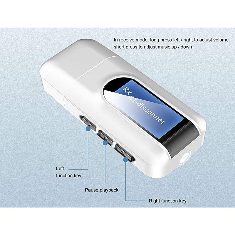 Adapter, 2-in-1 Wireless Transmitter Receiver with LED Display, Wireless Audio Adapter for TV/PC/Wired Speaker/Headphones/Car/Home Music Stream Stereo System (White)