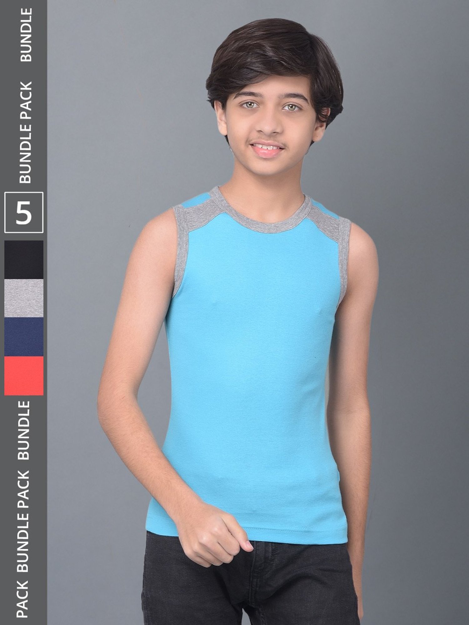 Dollar Bigboss Boys Multicolor Solid Gym Vest (Pack Of 5)