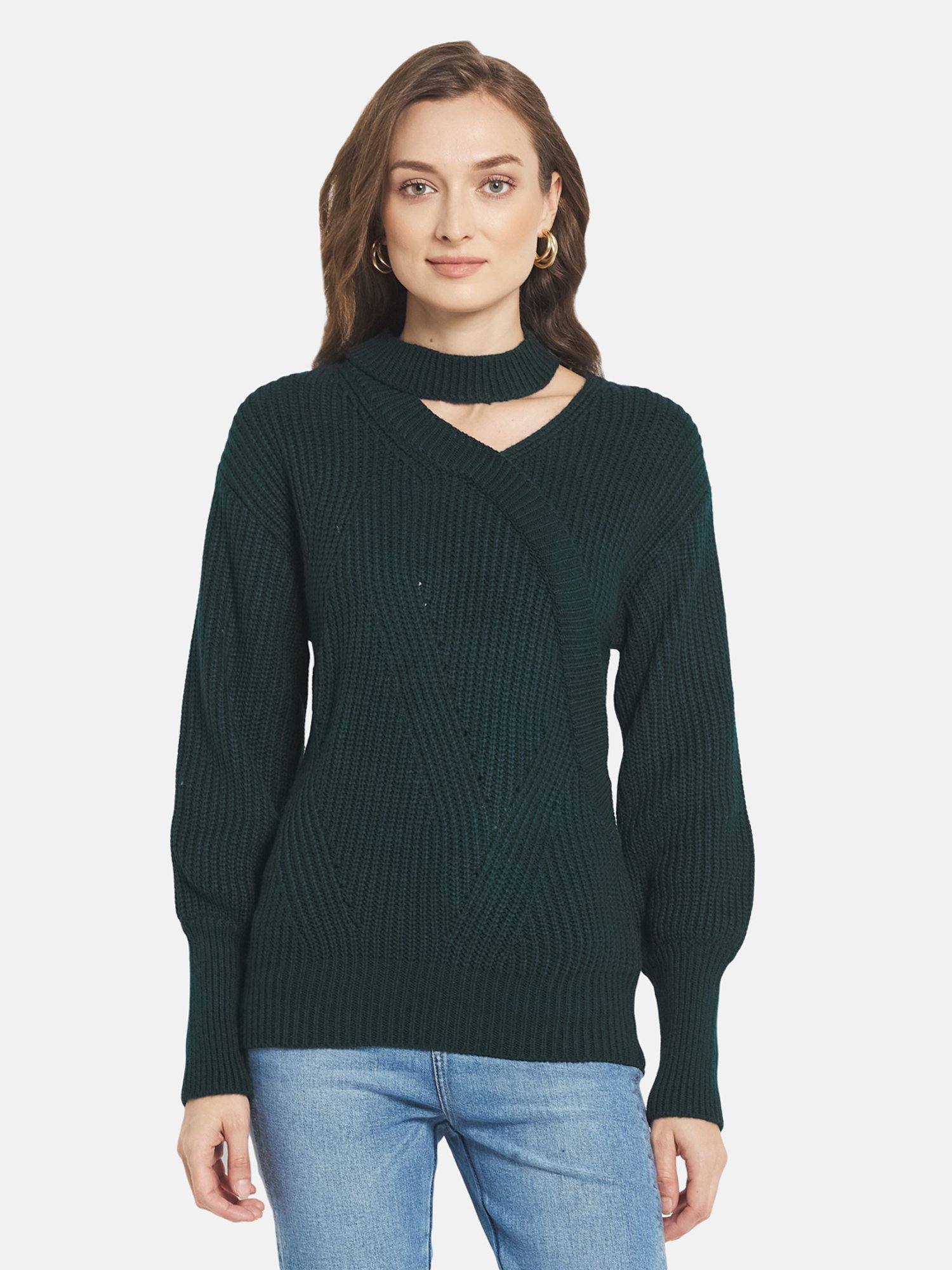 METTLE Green V Neck Pullover