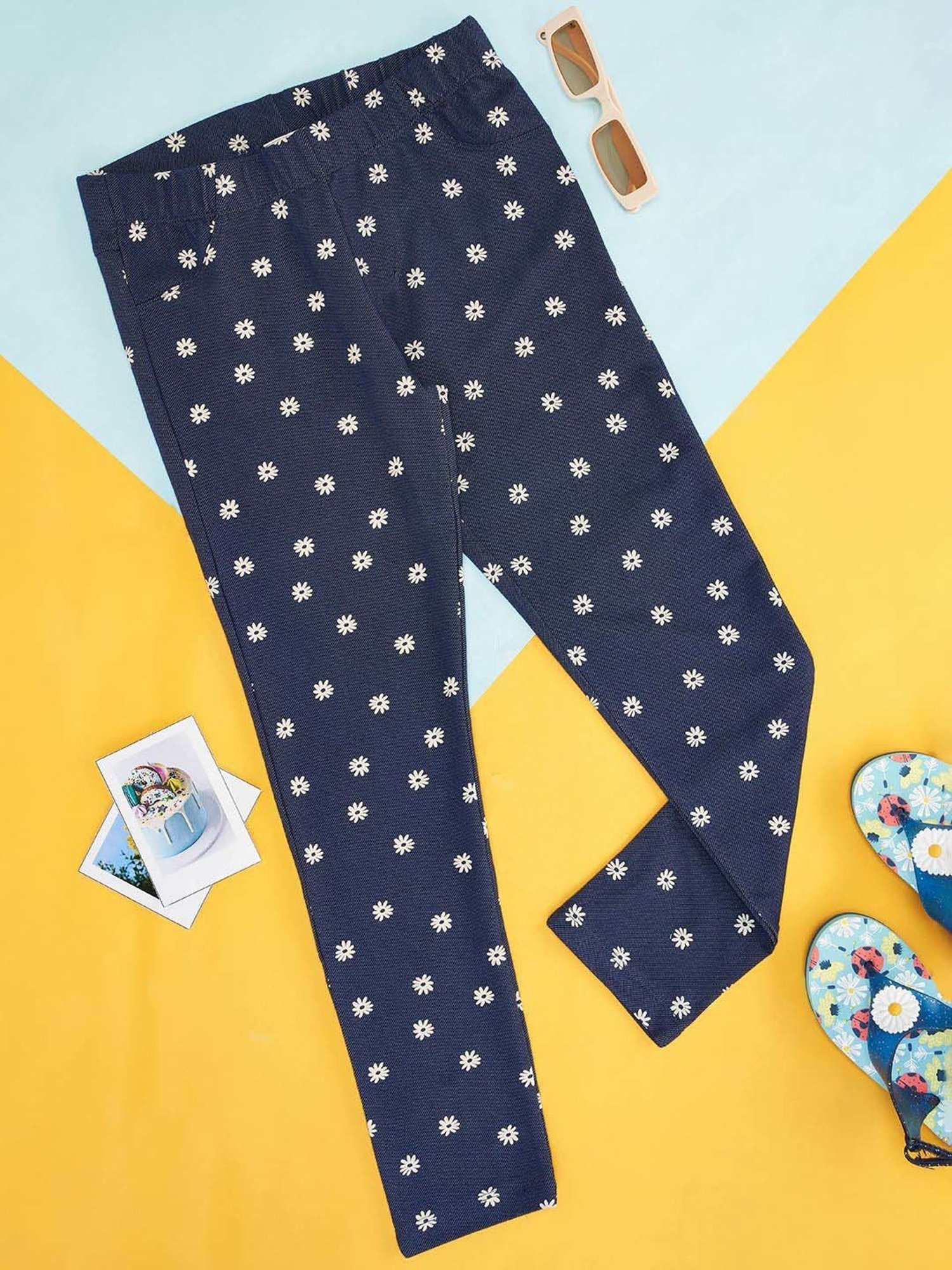 Pantaloons Junior Indigo Blue Cotton Floral Print Leggings