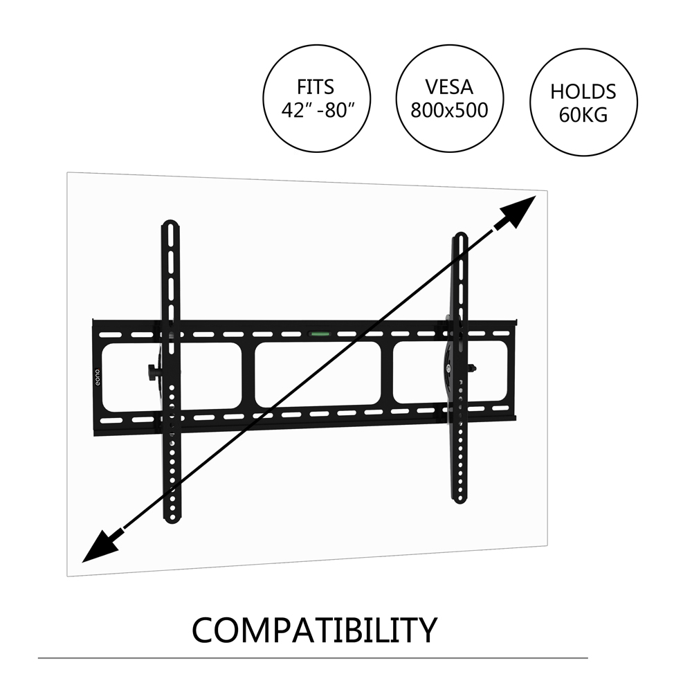Heavy Duty Low Profile Tilting Flat Panel Wall Mount, Max Panel Weight 60kg Designed for Most of 40-100 inch LED, LCD, OLED Flat Panels, Supports up to VESA 800x500mm BIGASSMOUNT60T Amer Mounts