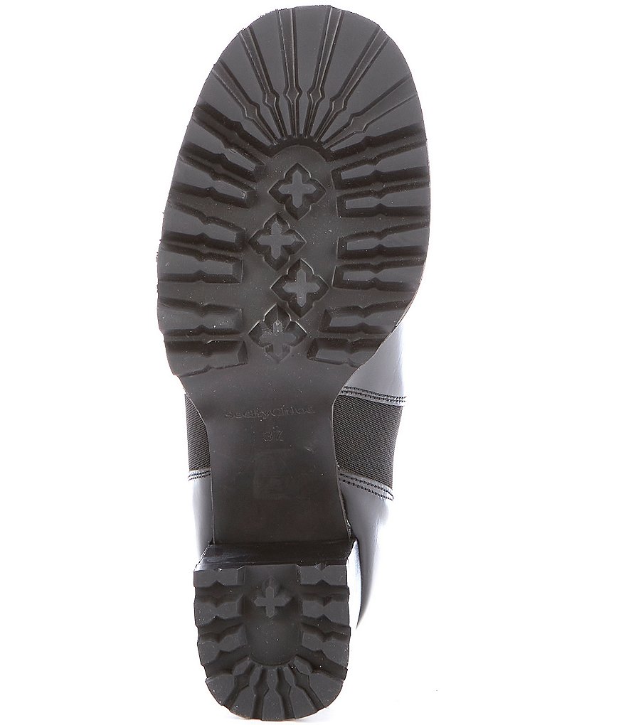 See By Chloe Mallory Leather Block Heel Lug Sole Chelsea Booties