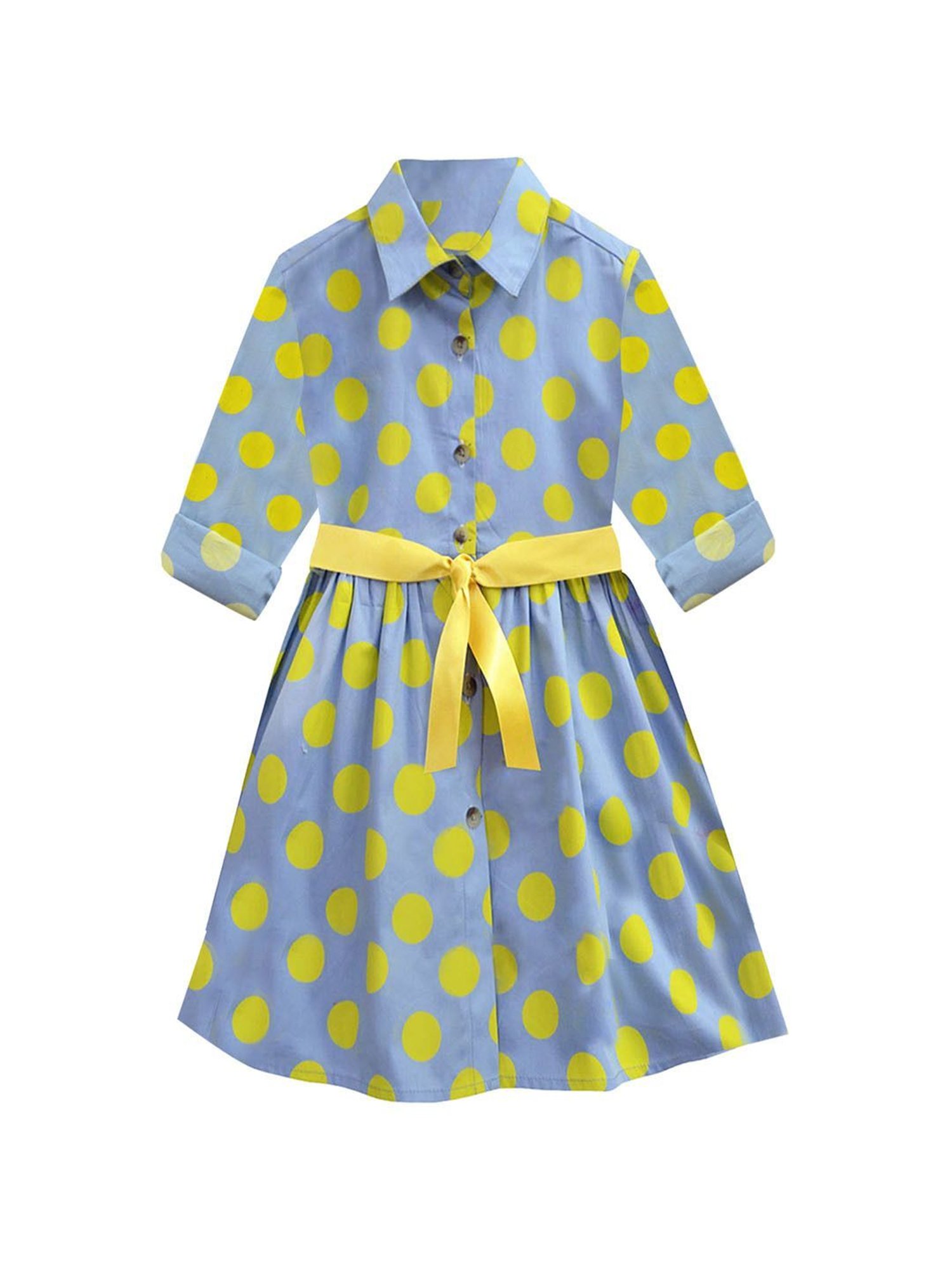 A.T.U.N. Girls Blue & Yellow Printed Full Sleeves Shirt Dress